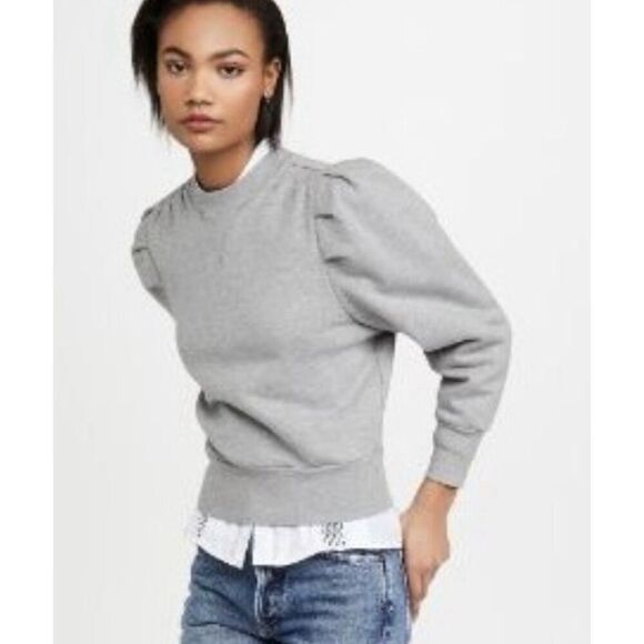 Frame Shirred Shoulder Gray Sweatshirt In Gris Heather SZ M NWT - Picture 1 of 7